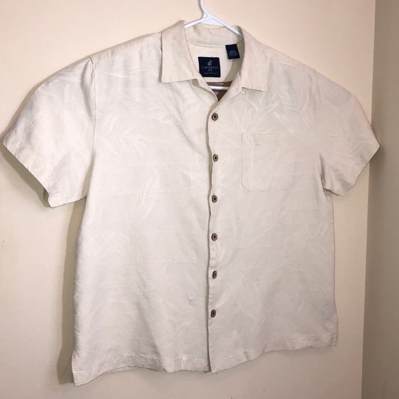 Caribbean Joe Cream Hawaiian Shirt 100% Silk Large - Picture 1 of 5